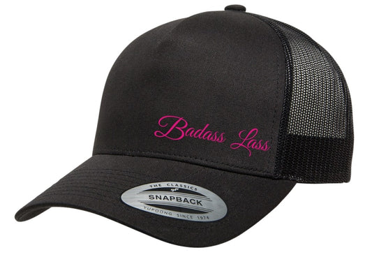 Trucker Hat in Black with pink embroidery