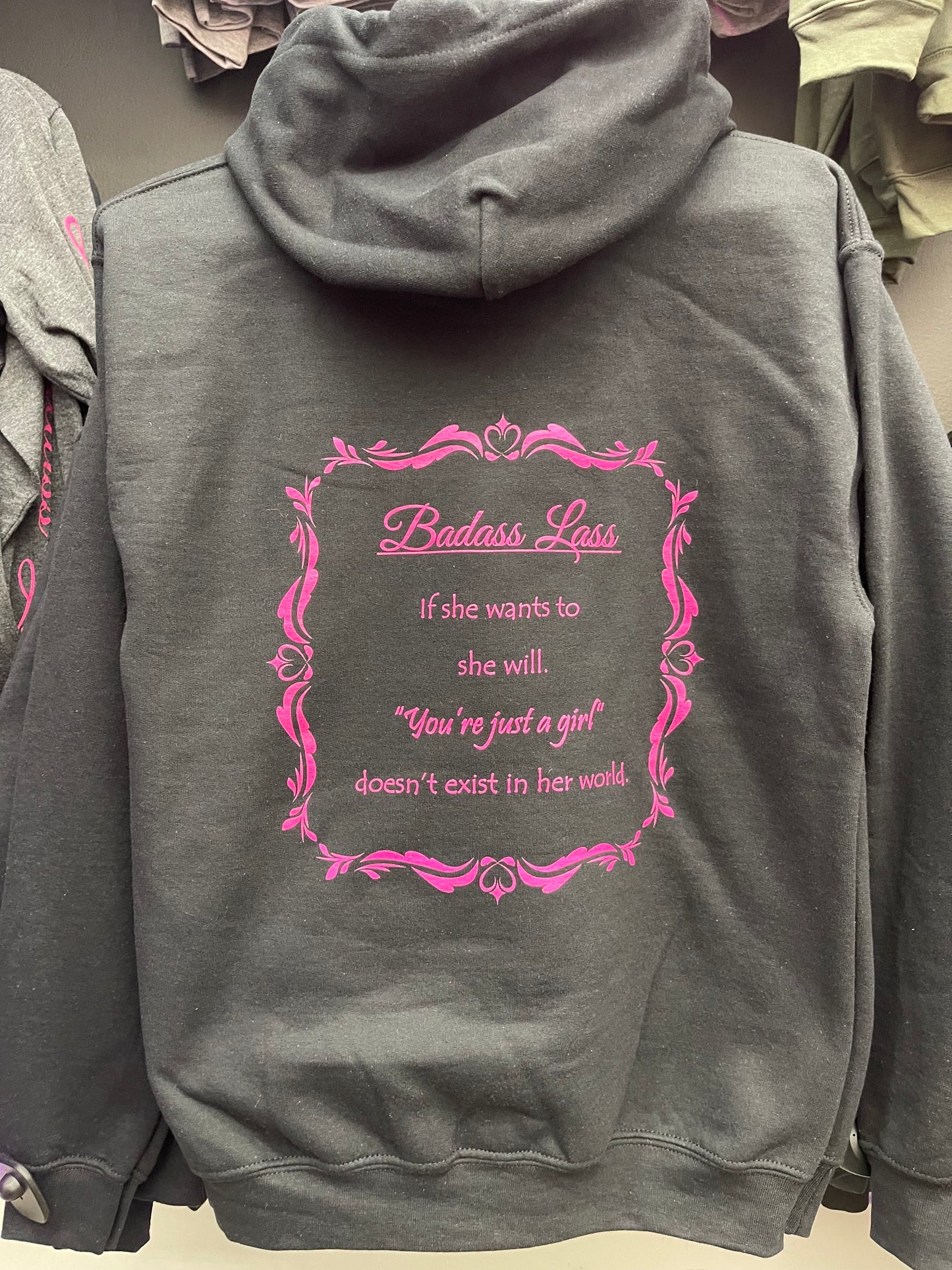 Black Hoodie Sweatshirt w/pink skull flower