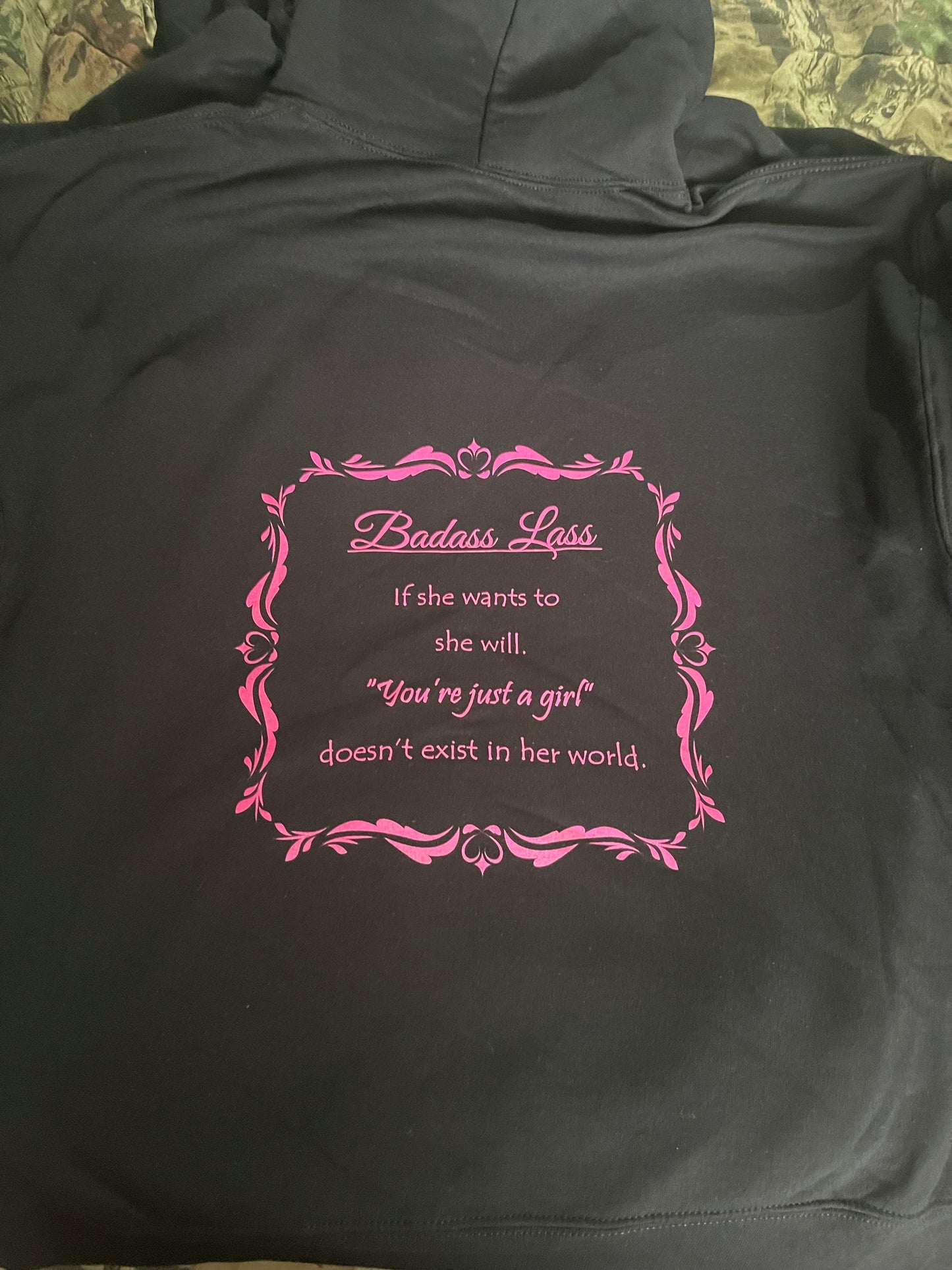 Black Hoodie Sweatshirt w/pink skull flower