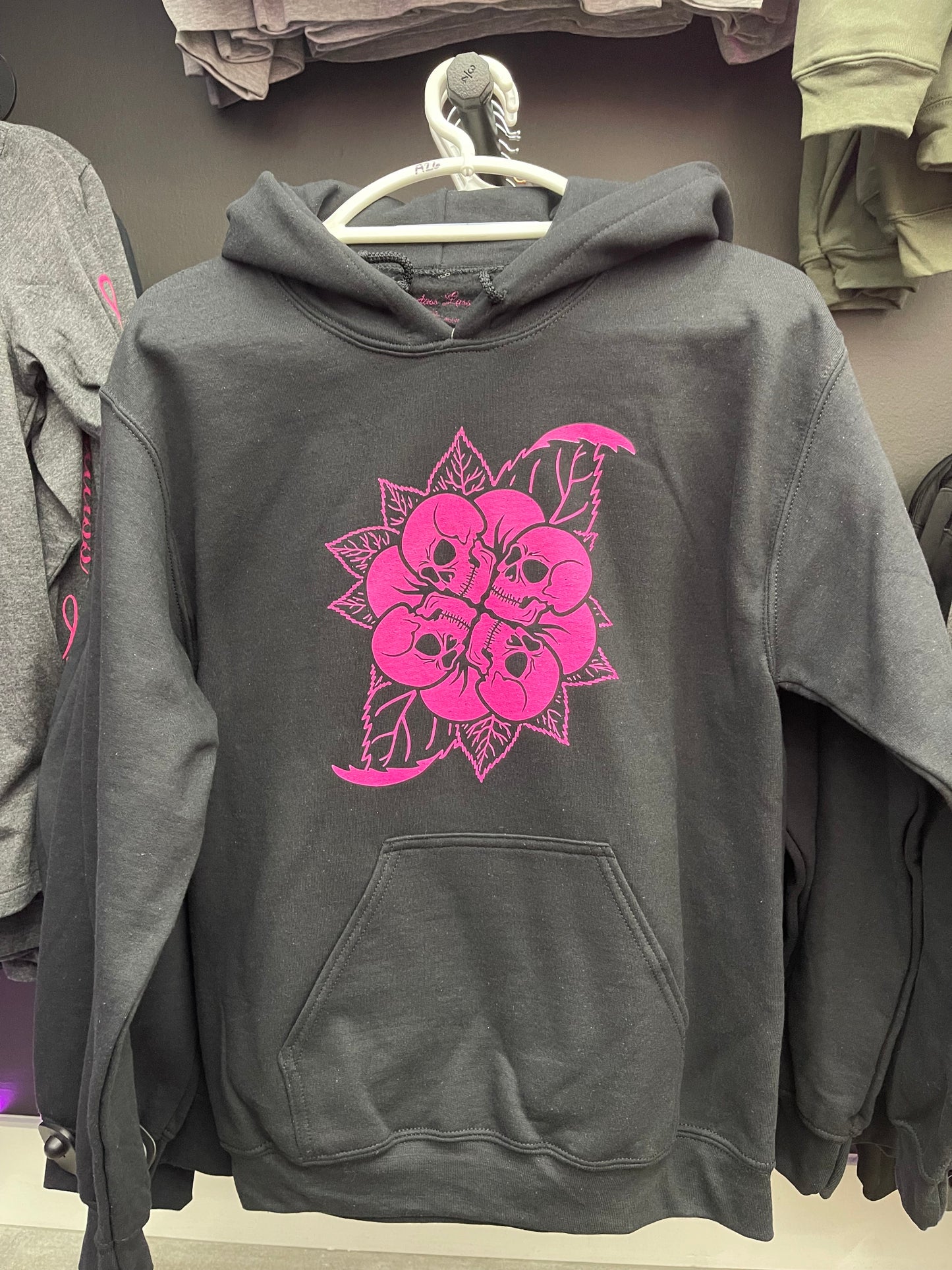 Black Hoodie Sweatshirt w/pink skull flower