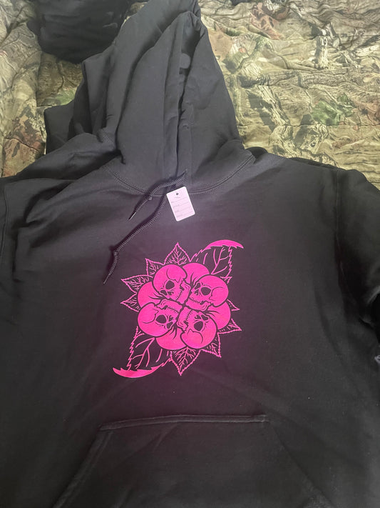 Black Hoodie Sweatshirt w/pink skull flower