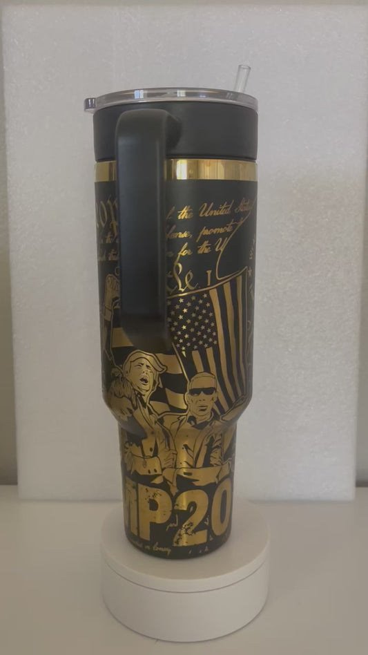 Trump fight tumbler black and gold